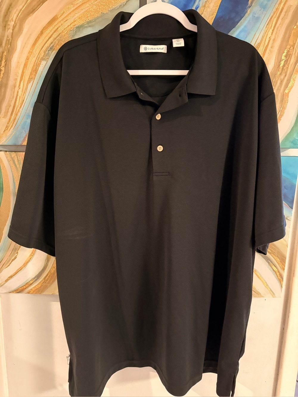 Cubavera Mens Pullover Knit Short Sleeve Black Polyester Polo Shirt 3XL